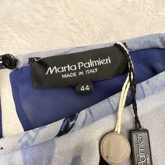 Marta Palmieri Women's Blue Bamboo Print 2-Layers Silk Blouse Tunic Top Sz 44/8 - Picture 6 of 14